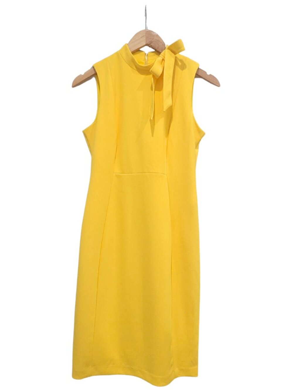 Calvin Klein Petite Yellow Bow Neck Sheath Dress 8P NWT - Picture 5 of 12